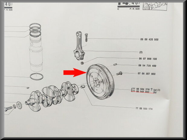 Volant moteur (diamètre 25 cm, trou d'axe 37 mm, petit vilebrequin)260 mm (utilisé).