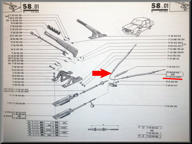 Handbrake cable rear R12 Gordini-R17 TS