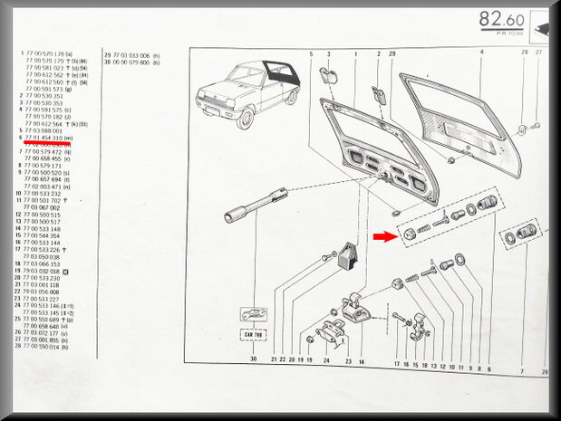 R5,,12,15,17: Reparatie set kofferklep (New Old Stock).